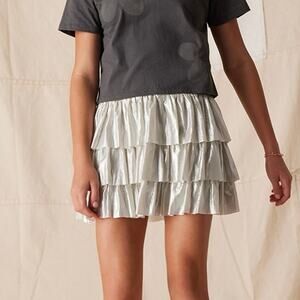 NWT Hello Francesca’s Skirt Girls 14 Silver Metallic Tiered Ruffle Party Disco